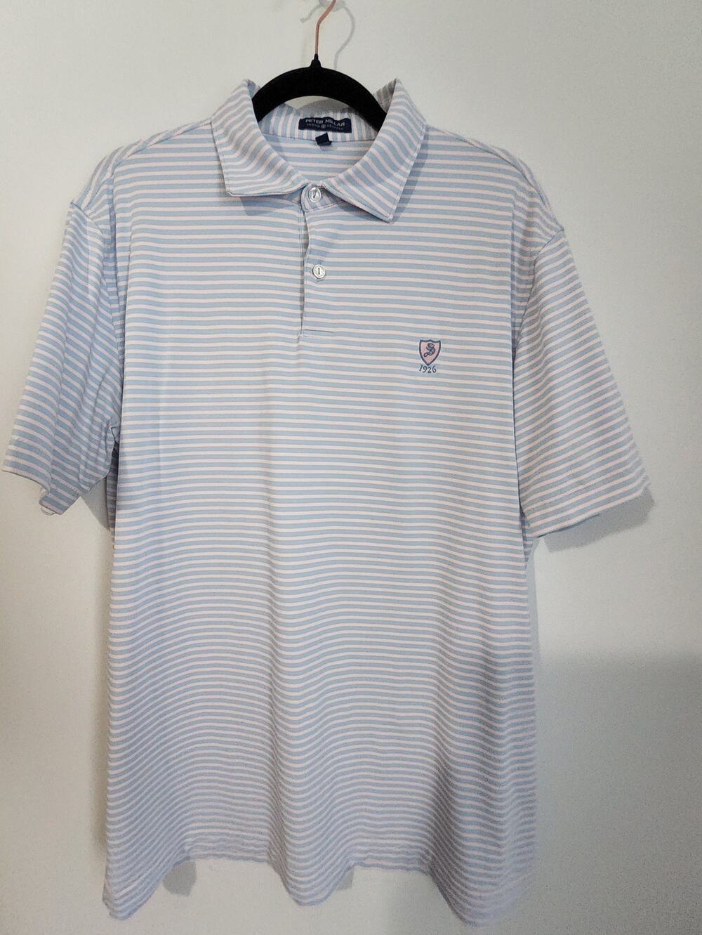 Peter Millar Crown Crafted Miles Polo Mens L Blue Frost Stripe Golf Performance